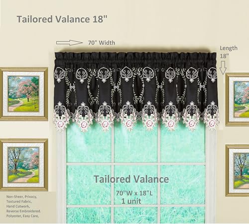 Today's Curtain Verona Reverse Embroidery Tailored Valance, 18", Black/Rose, 70" W X 18" L - color: Black/Rose, size: 70"W x 18"L (Pack of 1)