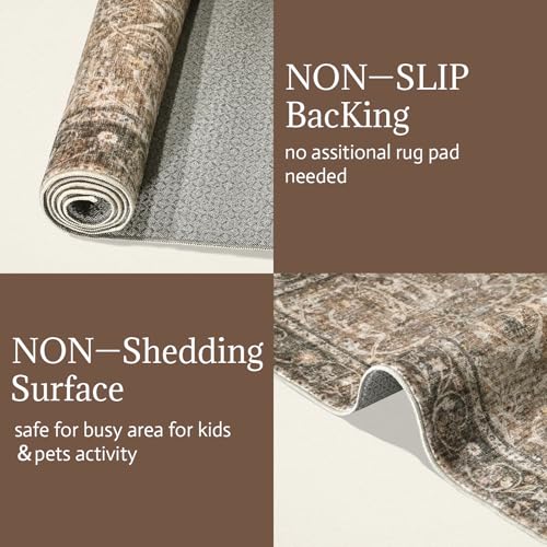 Machine Washable Hallway Runner Rug: 2'x6' Kitchen Rugs - color: Brown/Camel/Multi, size: 2' x 6' (Rectangular)