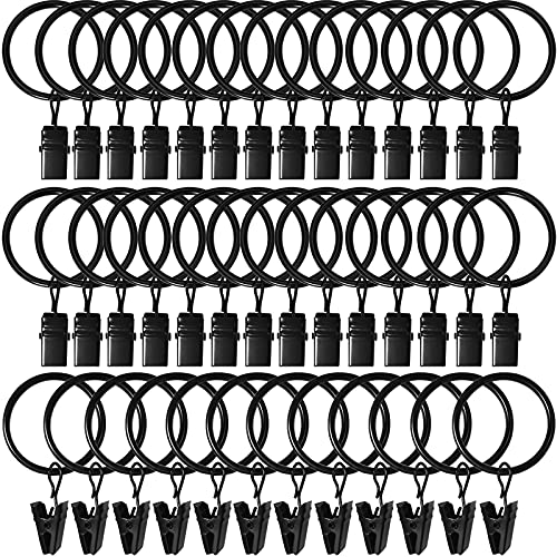 LLPJS Curtain Rings with Clips, 1.26 inch ID, 40 Pack, Black - color: Black, size: 1.26" I D Set of 40