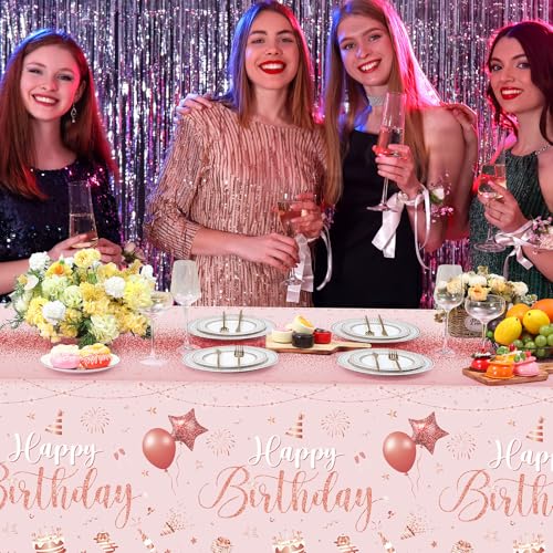 Tudomro 3 Pcs Plastic Happy Birthday Party Tablecloths,Pink Rose Gold - color: Pink Rose Gold