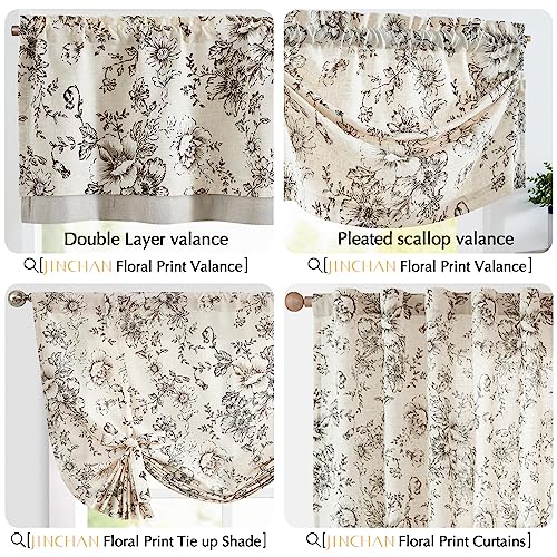 jinchan Floral Linen Kitchen Valance Curtain, 50x18, 1 Panel, Black - color: Flower Black on Beige, size: 50"W x 18"L (Pack of 1)