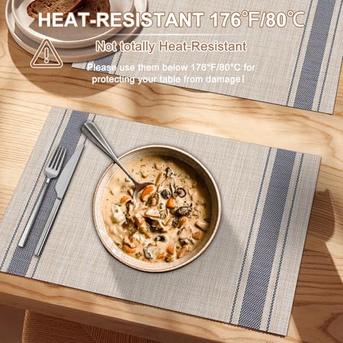 BETEAM Placemats Set of 8, Woven Place mats for Dining Table, Khaki Blue - color: Khaki Blue, size: 8 Pcs