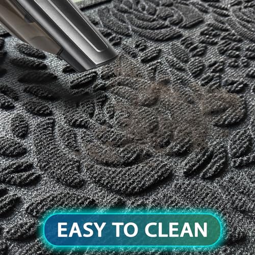 Bulijojo Front Door Mat Entrance,Durable Heavy Duty Welcome Mat,Thick Absorbent Natural Rubber Non Slip Mat,Sturdy Entryway Black Flower, 17x30 - color: Black Flower, size: 1'5" x 2'6" (Rectangular)