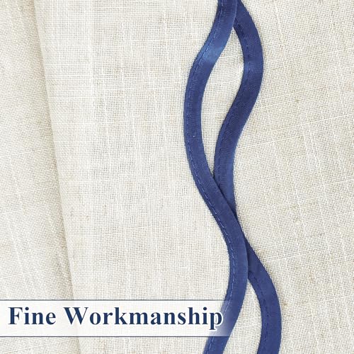 DriftAway Semi Sheer Scalloped Edge Linen Coastal Beach Window Curtains for Living Room Bedroom 2 Panels Rod Pocket Each Size 52 Inch by 63 Inch Navy - color: Linen Navy, size: 52"W x 63"L (Pack of 2)