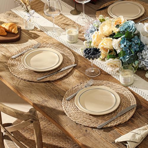 13.8'' Round Woven Placemats Set of 12, Boho Wicker Chargers, Terrekraft - size: Set of 12