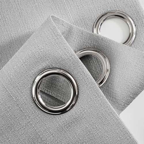 Melodieux Gray Semi Sheer Curtains 63 Inch Length for Living Room, Linen Rustic Bedroom Privacy Window Grommet Sheer Drapes, 52 by 63 Inch, 2 Panels - color: Grey, size: 52"W x 63"L (Pack of 2)