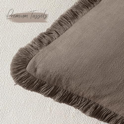 24x24 Inch Set of 2 Euro Linen Fringe Throw Pillow Covers,Coffee - color: Coffee, size: 24" x 24" (Pack of 2)