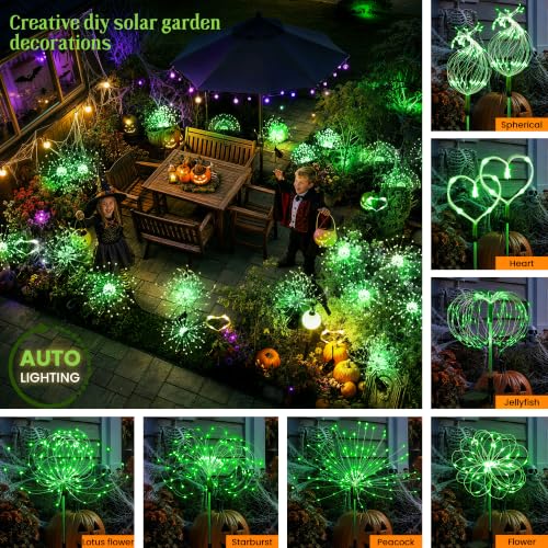 GIGALUMI 2 Pack Solar Firework Lights Outdoor, Halloween Decor, Green - color: Green, size: 2 PACK