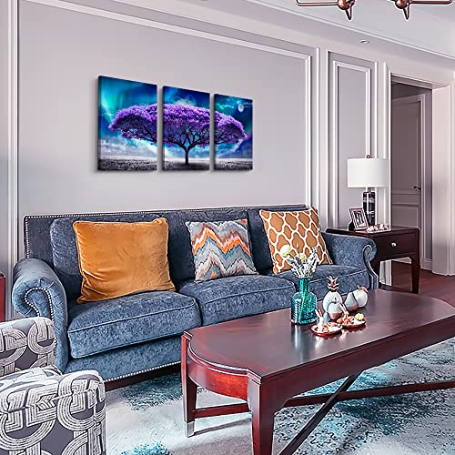 Lapremoly Canvas Wall Art For Living Room Boho Decor Bedroom Farmhouse Pictures Aurora Purple Tree Scenery Paintings Office Prints Dormitory Home Decorations 12'' X 16'' 3 Piece - color: Purple Tree Paintings, size: 16L" x 12W"