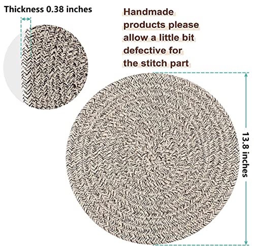 6 Pack Round Woven Placemats,13.8 inch Plate Chargers Mixed Brown Thick Place Mats Cotton Rope Braided Tablemats Rattan Mats for Christmas Table Decoration - color: Mixed Brown, size: Round Set of 6