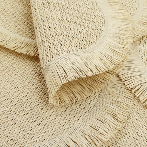 fanquare Boho Round Paper Placemats 15'' Set of 6, Rustic Woven Fade-Safe Tablemats,Braided Placemats for Home, Cafe or Events, Beige - color: Beige