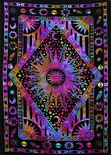ANJANIYA Burning Sun Tie Dye Tapestry, Celestial Sun Moon Star Planet Bohemian Poster Tapestry Tarot Wall Hanging Boho Hippie Hippy Beach Coverlet Curtain (Purple Multi, 30"X40") - color: Purple Multi, size: 40"L x 30"W