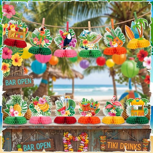 NatNarr 12PCS Luau Centerpieces for Tables Hawaii Party Decorations - style: Hawaii