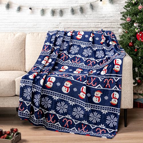 PAVILIA Christmas Snowman Throw Blanket, Blue Holiday Fleece Decor, 60x80 - color: Blue Christmas, size: 60 x 80 Inches - Twin