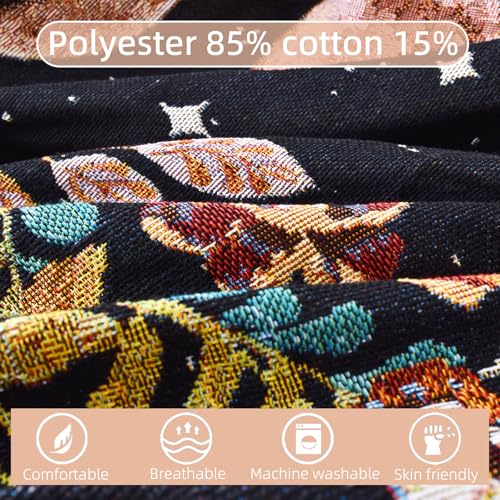 Boho Throw Blanket Reversible Woven Bohemian Tapestry Room Decor - color: Lunar Eclipse Black, size: 50*60 inch