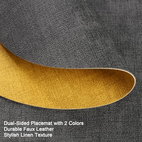 Myir JUN 14" Round Placemats Set of 4, Reversible Dual-Color Place Mats - color: Gray Yellow