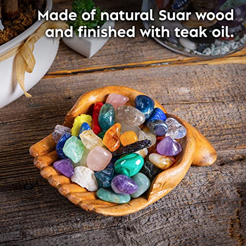 Wooden Hands Bowl, Crystal Display, Rock Display, Natural, Medium - color: Natural, size: M