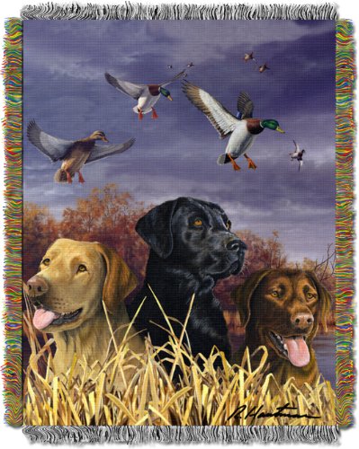 Northwest Hautman Brothers Wildlife Art Woven Tapestry Throw Blanket, 48" x 60", Bird Dog Trio - color: Bird Dog Trio