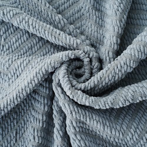 BATTILO HOME Blue Grey Chenille Throw Blanket for Couch, 60"x80" - color: Bluish Grey, size: 60"x80"