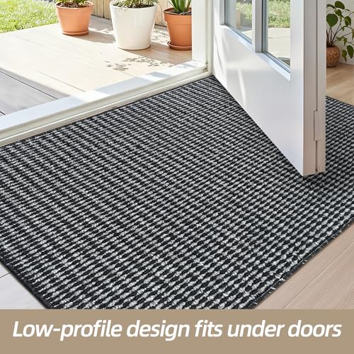 Mordem Indoor Door Mat 32"x48" Non Slip Washable Door Mats Absorbent Dirt Trapper Floor Mat Low Profile Sturdy Front Doormat for Entryway Patio and Porch Black/Grey - color: Black/Grey, size: 32"x48"