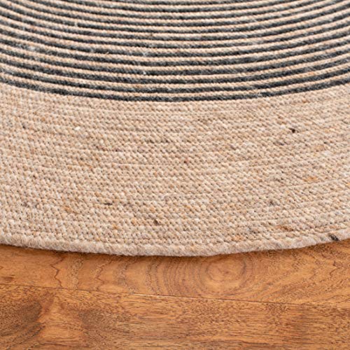 SAFAVIEH Braided Round Rug 4', Wool Beige & Black BRD904B - color: Beige/Black, size: 4' (Round)