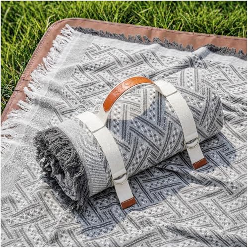 RYCHIC 2 in 1 Extra Large Boho Beach Blanket Towel Picnic Rug Camp Mat Family Beach Trip Essentials Summer Vacation Must Have Travel Accessories Lake Day Necessities Stuff Need Gear Gift Gadget 2026 - color: Grey, size: 70''*70''