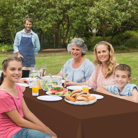 12Pcs Brown Plastic Tablecloths for Rectangle Tables, Disposable Chocolate Table Cloth, Waterproof Tan Table Cover for Fall Thanksgiving Harvest Birthdays Weddings Party Decorations,54 x 108 Inch - color: Brown, size: 12 Pack