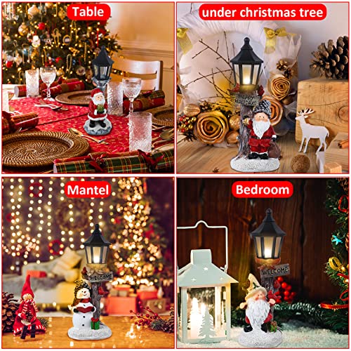 Tuanse 4 Pcs Christmas Table Centerpieces 10" Santa Snowman LED Lamppost