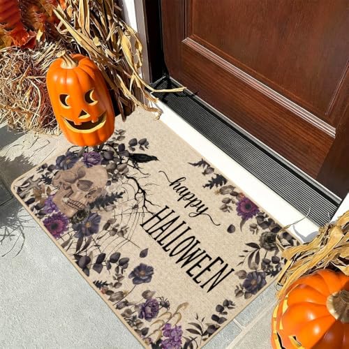 Baccessor Halloween Skull Kitchen Rugs Set of 2, 17x29 and 17x47 Inch - color: Purple Floral