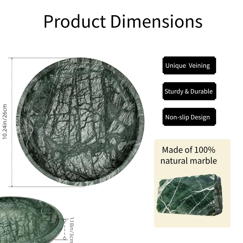 Marble Round Vanity Tray, Natural Polished Serving Tray - color: Indian Green