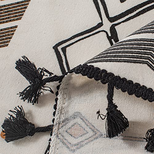 RYNGHIPY Boho Window Valance Cotton Linen Curtain Tiers Farmhouse Window Curtain Topper for Kitchen Living Room Bedroom 55 x 18 Inches Length - color: Cream Black, size: 55"W x 18"L (Pack of 1)