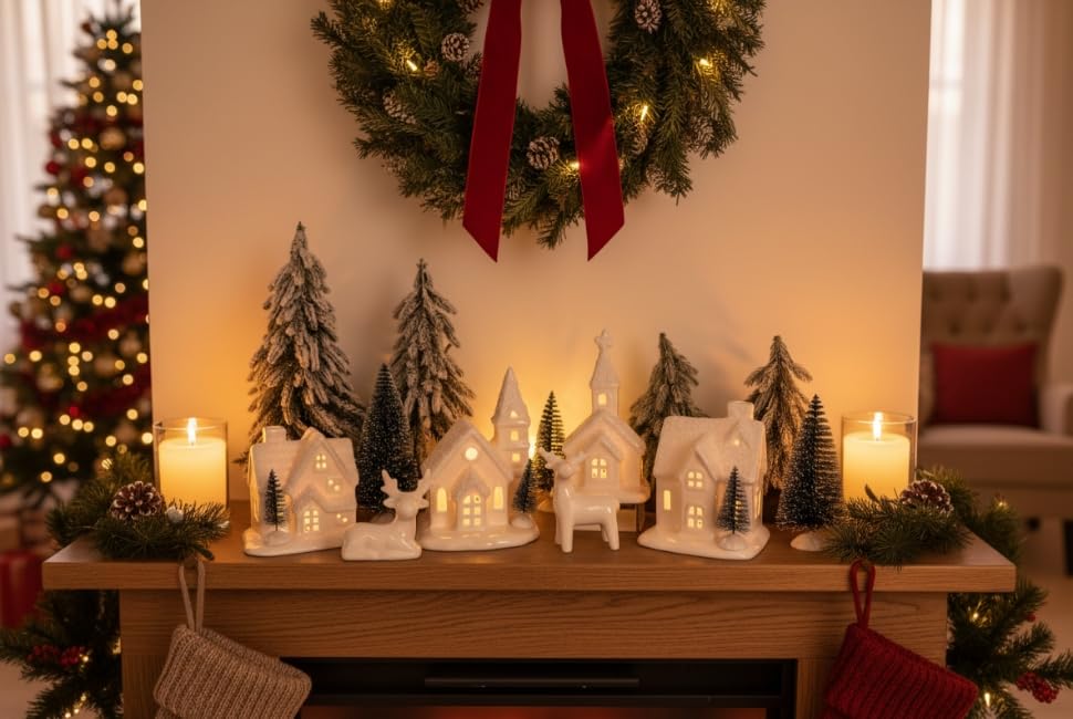 Christmas Village Sets-13 Pieces White Indoor Christmas Decorations