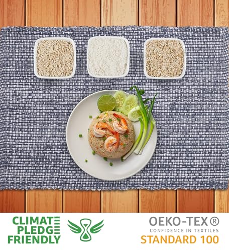 Urban Villa Two Tone Placemat Cotton Tablemat 14x20 (Set of 6) Blue White - color: Blue/White, size: 14" x 20"