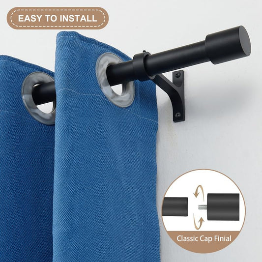 2 Pack Curtain Rods with Cap Finials 72-144", Decorative Single Drapery Rods Telescoping, Heavy Duty 1-Inch Window Treatment Rods, Matte Black - color: Matte Black 2 Pack, size: 72-144"