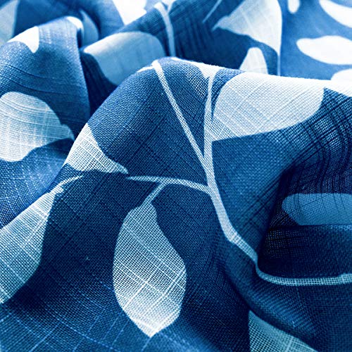 White Blue Leaf Semi Sheer Curtains 52x72" Living Room Window Panels 2pcs - color: Navy, size: 52"W x 72"L (Pack of 2)