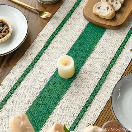 Artoid Mode Emerald Green Rustic Woven Table Runner 12x60 Inch - color: Dark Green, size: 12" x 60", Table Runner