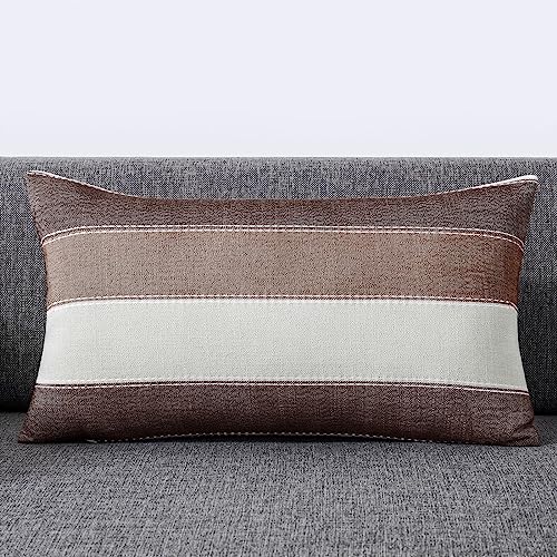 AmHoo Pack of 2 Farmhouse Stripe Check Throw Pillow Covers Set Case Cotton Linen Decorative Pillowcases Cushion Cover for Couch Bench Sofa 12x20Inch Brown - color: Brown, size: 20" x 12" (Pack of 2)