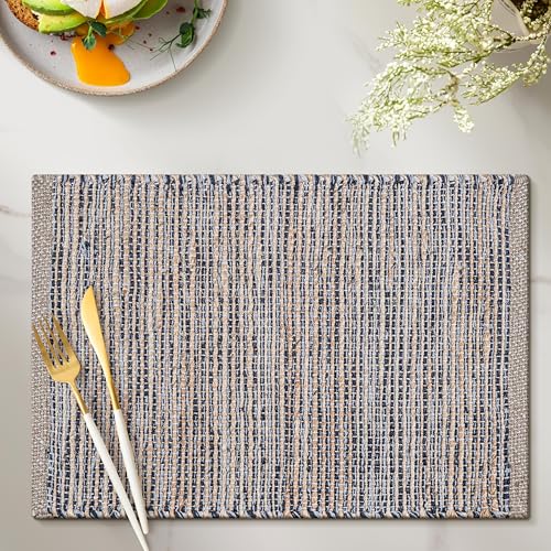 Cotton/Jute Placemats Set of 4-13x19 Inch - Natural - Grey - color: Natural - Grey