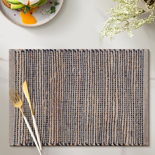 Cotton/Jute Placemats Set of 4-13x19 Inch - Natural Grey Charcoal - color: Natural - Grey Charcoal