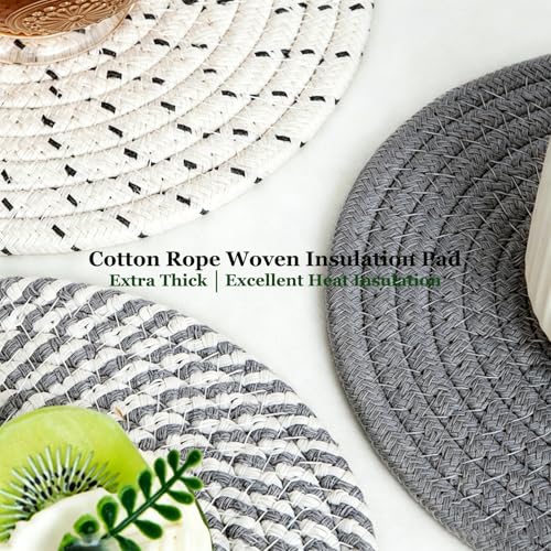 Gray Cotton Placemats Set of 4, 7 Inch Round Mats with Basket