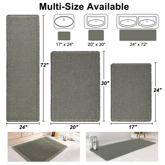 Luxury Waffle Bath Mat, Super Absorbent Non Slip Bathroom Rugs, Boho Ultra Soft Comfort Machine Washable Quick Dry Floor Mats with Tassels (Olive Green, 24" x 72") - color: Olive Green, size: 24" X 72"