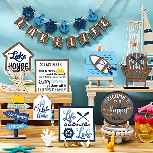 Bucherry 22 Pieces Summer Tiered Tray Decor Sets Farmhouse Lake Wood Sign