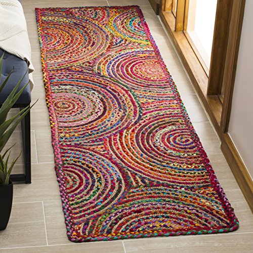 SAFAVIEH Cape Cod Collection Runner Rug - 2'3" x 12', Red & Multi, Handmade Boho Braided Circles Jute & Cotton, Ideal for High Traffic Areas in Living Room, Bedroom (CAP203A) - color: Red/Multi, size: 2'3" x 12' (Runner)