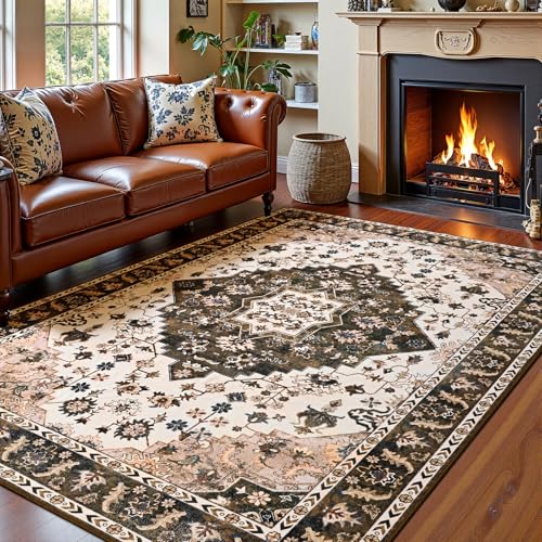 Amearea Vintage Design Area Rugs for Living Room, 4x6 Brown Bedroom Rug - color: Brown, size: 4' X 6' (Rectangular)