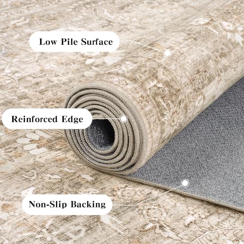 6x9 Washable Bedroom Area Rug Non-Slip Vintage Khaki Large Carpet - color: Accent | Beige Khaki, size: 6' x 9' (Rectangular)