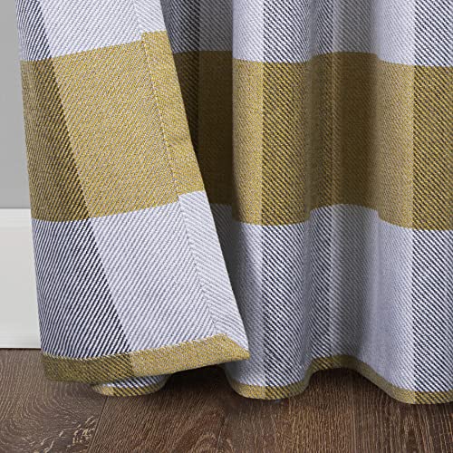 always4u Yellow Check Curtains Plaid Farmhouse Window Curtains Grommet Drapes for Living Room Bedroom 2 Panels 54 * 63 Inches - color: Yellow, size: 54"W x 63"L (Pack of 2)
