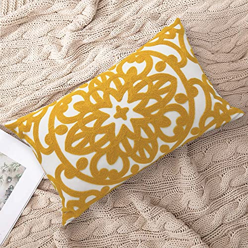 Alysheer Boho Embroidered Lumbar Throw Pillow Cover 12"x 20", 1pc Mustard - color: Gold, size: 20" x 12" (Pack of 1)