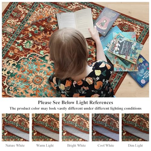 U'Artlines 2' x 14' Boho Hallway Runner Rug, Washable Carpet, Rust&Teal - color: Rust&teal, size: 2' x 14' (Runner)