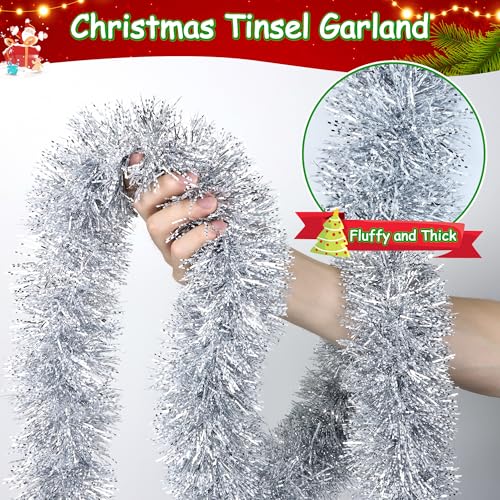 50FT Silver Christmas Tinsel Garland Christmas Tree Decoration - color: Silver White