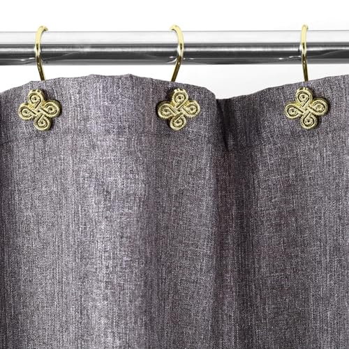 Brass Gold Shower Curtain Hooks: Rust Proof Metal Curtain Rings, 12Pcs - color: Gold